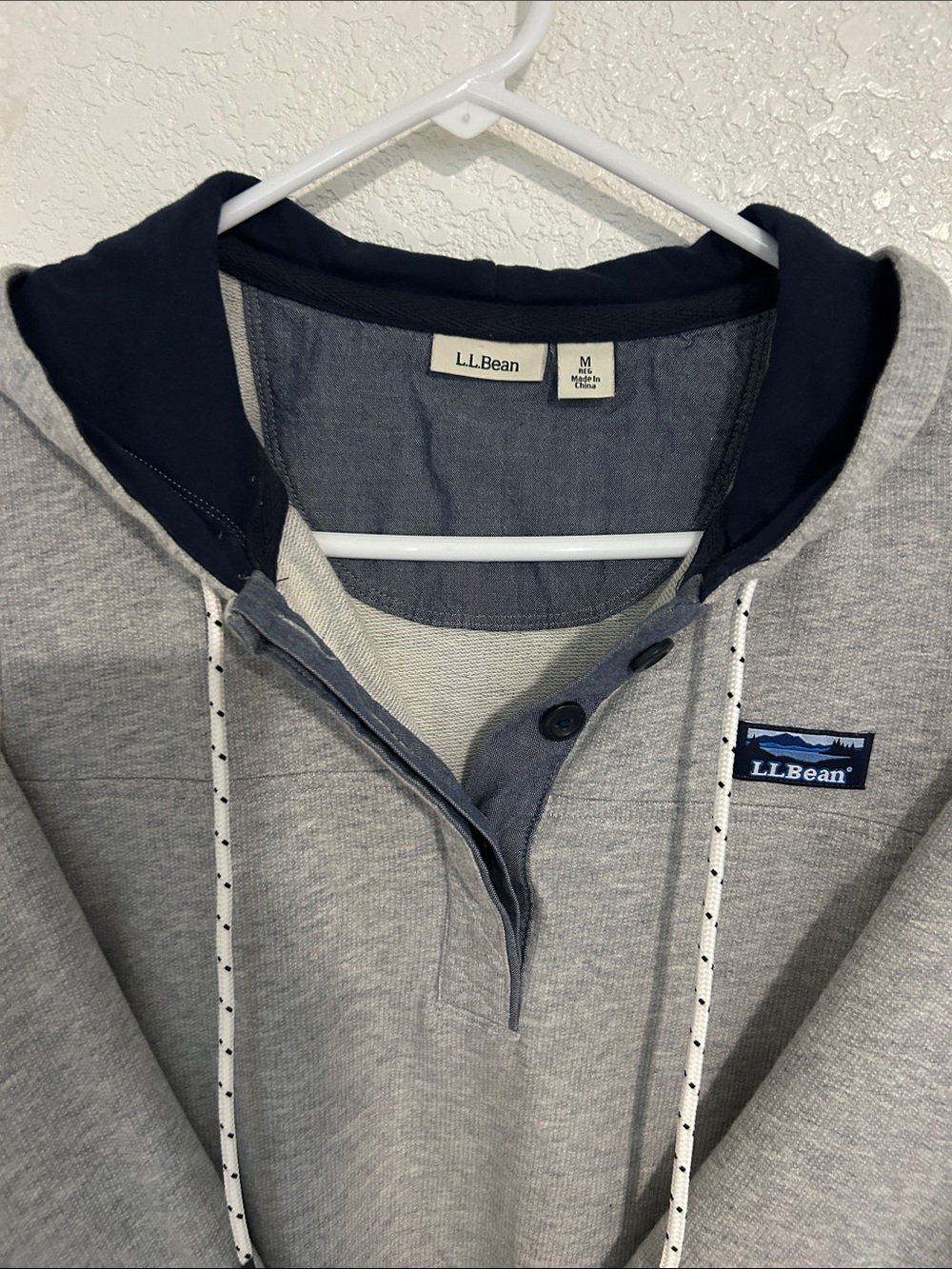 L.L.Bean Gray Pullover Hoodie with Navy Lining